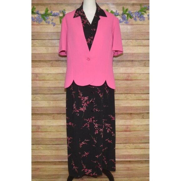 Studio 1 Ladies 2 Piece Pink Jacket & Black Dress 14 Maxi Retro Church Career - Picture 1 of 11
